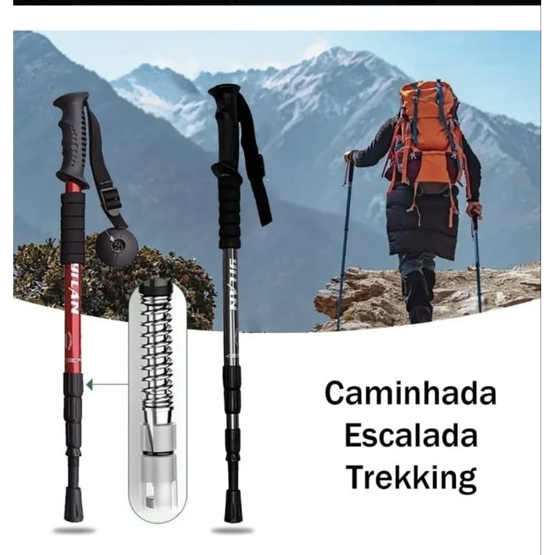 Bastão De Trilha Retrátil Caminhada Escalada Com Amortecedor