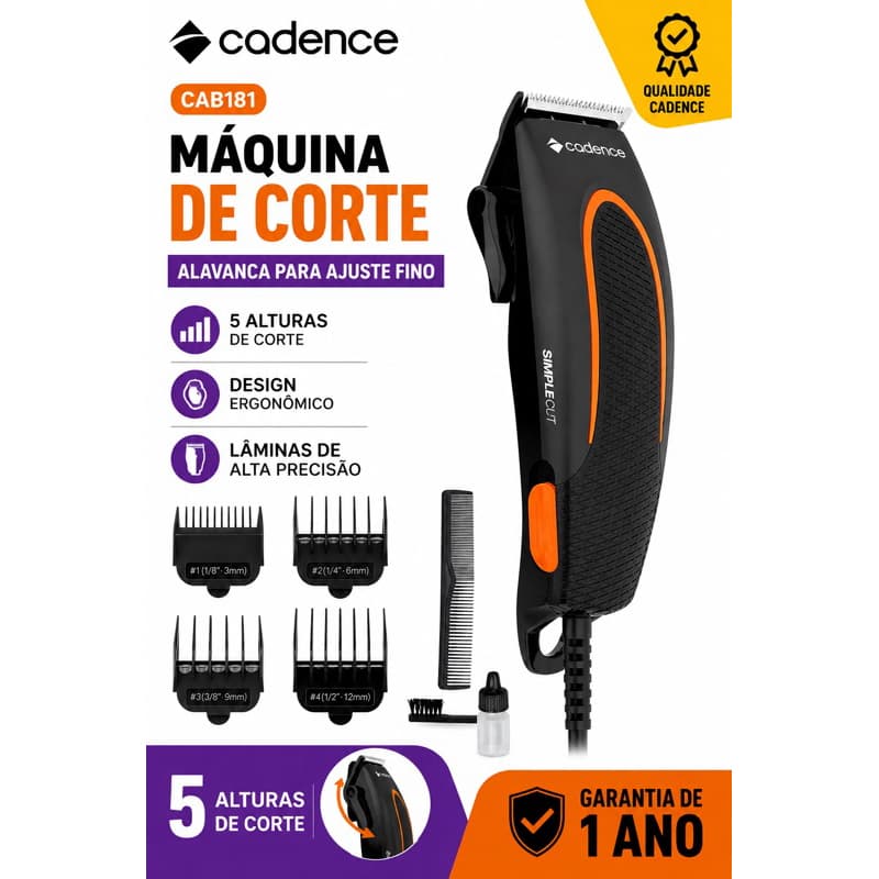 Máquina De Cortar Cabelo Cadence Aparador de Pelos Corpo Barba e Cabelo