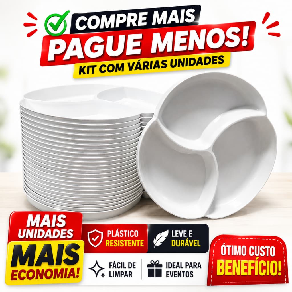 Kit Petisqueira Com Divisória Plástica Para Festas Eventos Churrasco e Petiscos Reutilizável Durável