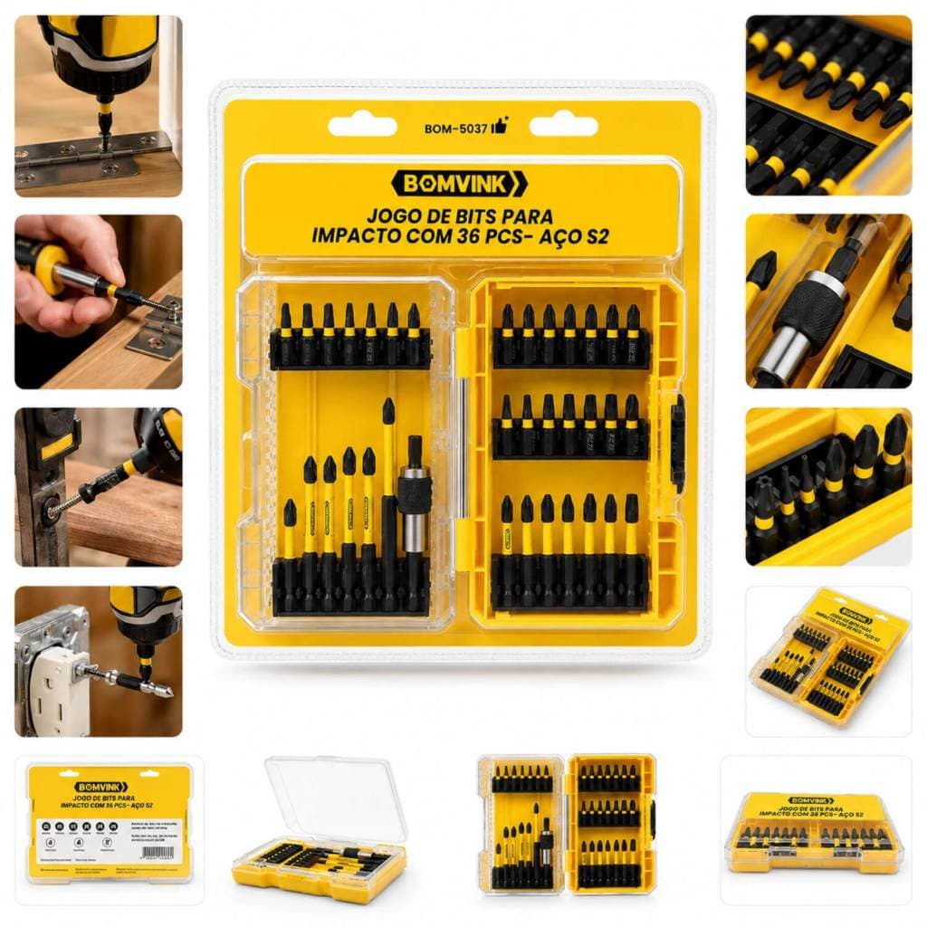 Kit Jogo de Bits Parafusadeira Impacto [36 Peças]