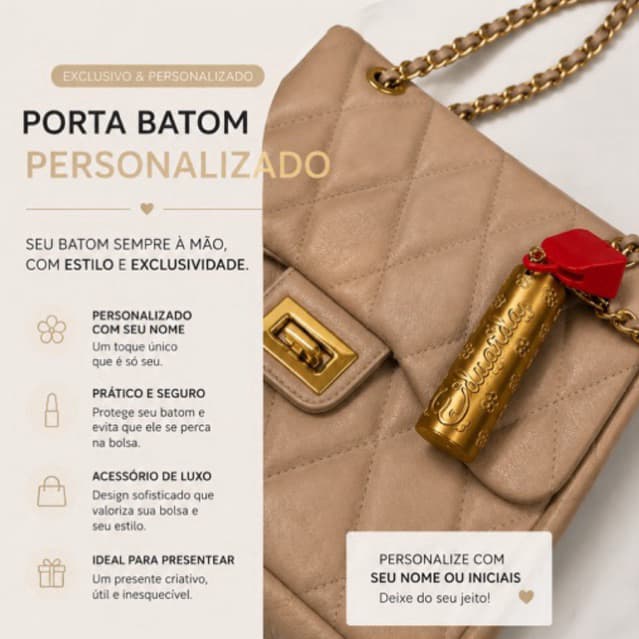 Chaveiro Porta Batom Personalizado | Com Nome | Impressão 3D | Presente Criativo e Fofo
