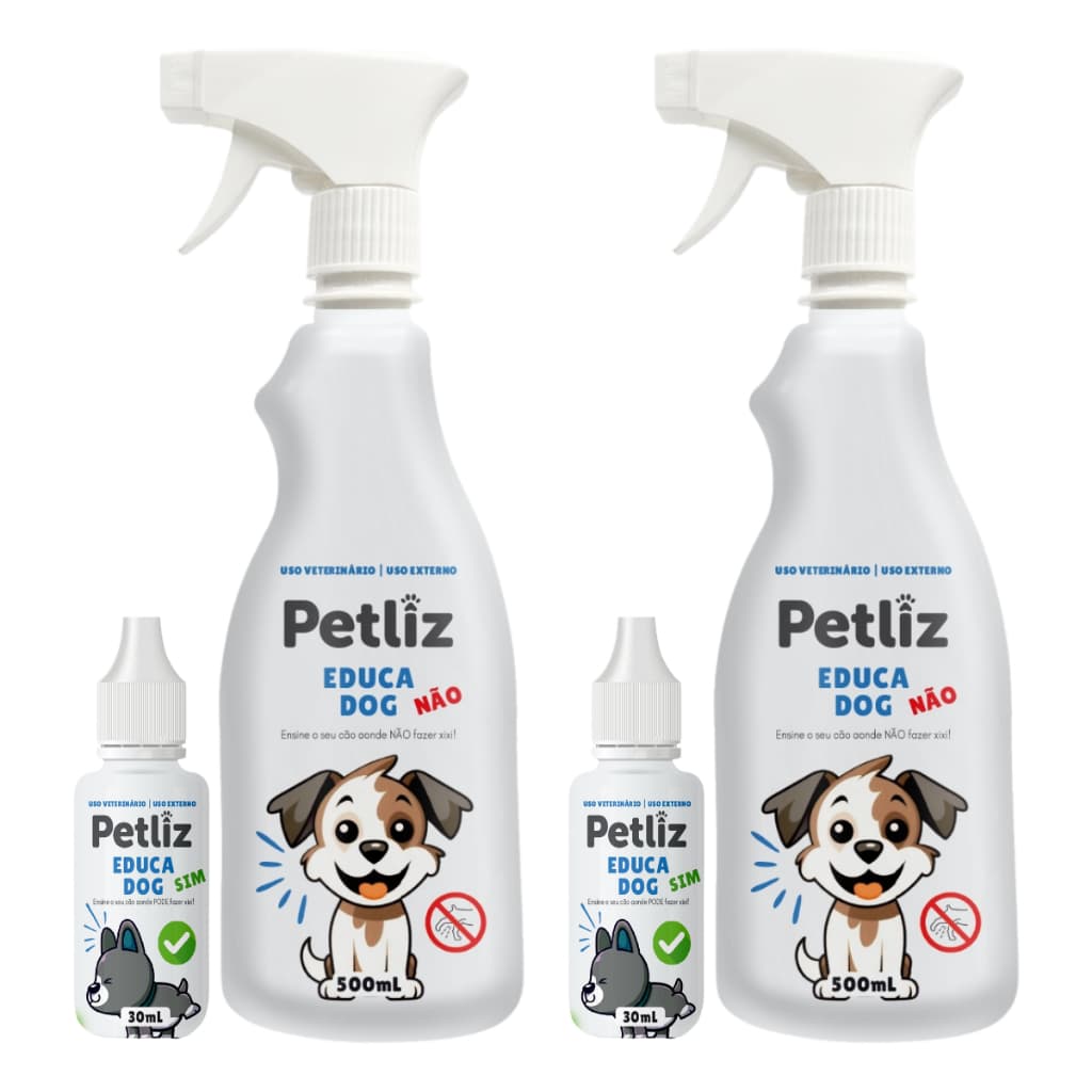 Kit 2 Spray Adestrador Educador Sanitário Xixi Cachorro Educa Dog Não 500 ml + Sim 30 ml Petliz