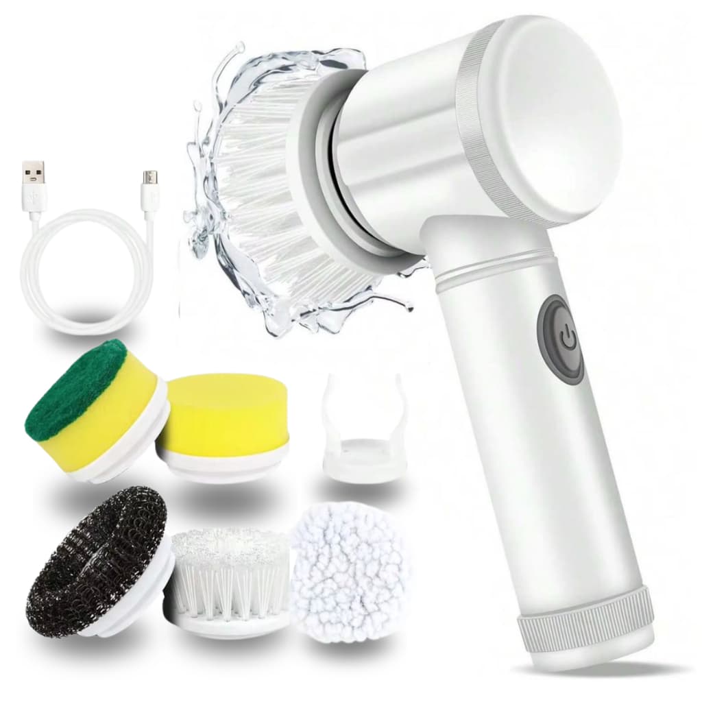 Escova de Limpeza Elétrica Lava Louças 5 em 1 Kit Completo Recarregável Usb Cozinha Banheiro Sapatos