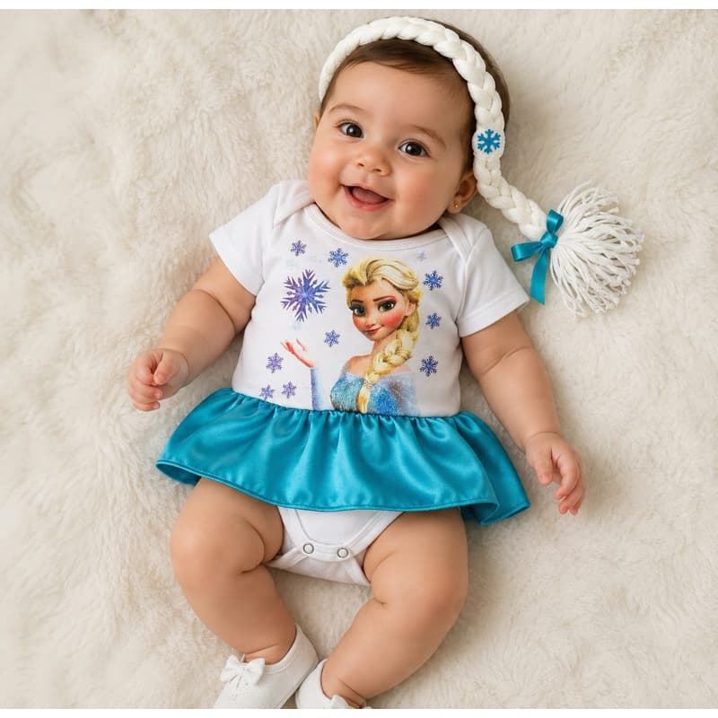 Body Bebê Temático Menina Fantasia Infantil Mesversario - Elsa