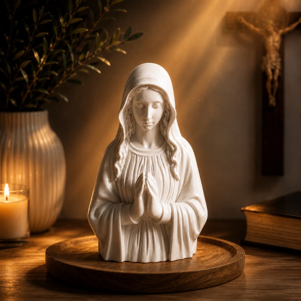 Imagem Nossa Senhora em Oração Decorativa | Escultura Católica Elegante para Ambiente Religioso e Sala