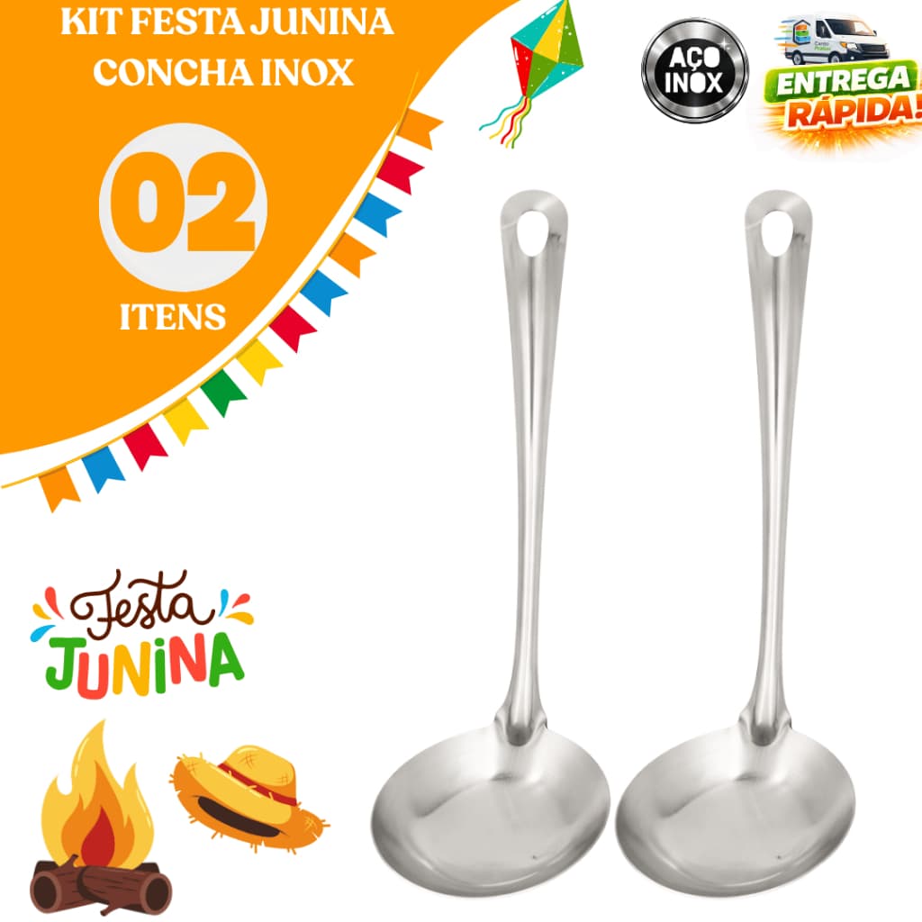 Kit 02/04 Conchas Inox Festa Junina Para Caldos Sopas Quentão Canjica Feijoada Restaurante Buffet