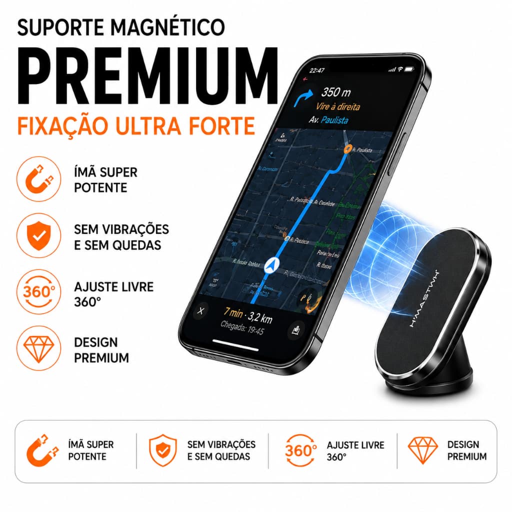 Suporte Magnético Para Celular Carro H’maston Painel Veicular Universal Premium