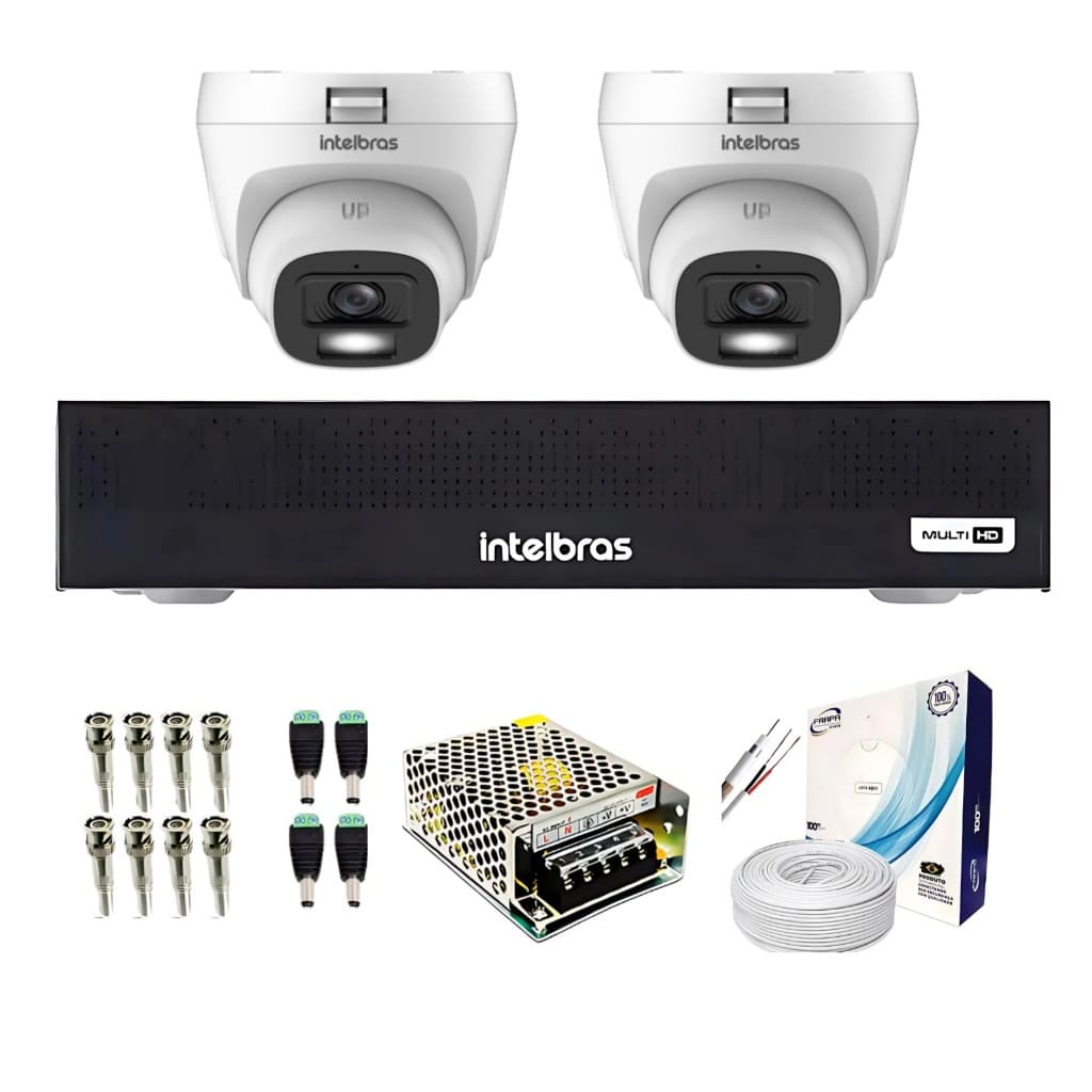 Kit 2 Câmeras Intelbras Full Color Dome + DVR Intelbras MHDX 1304 Canais Full HD Multi HD H.265+ Visão Colorida à Noite