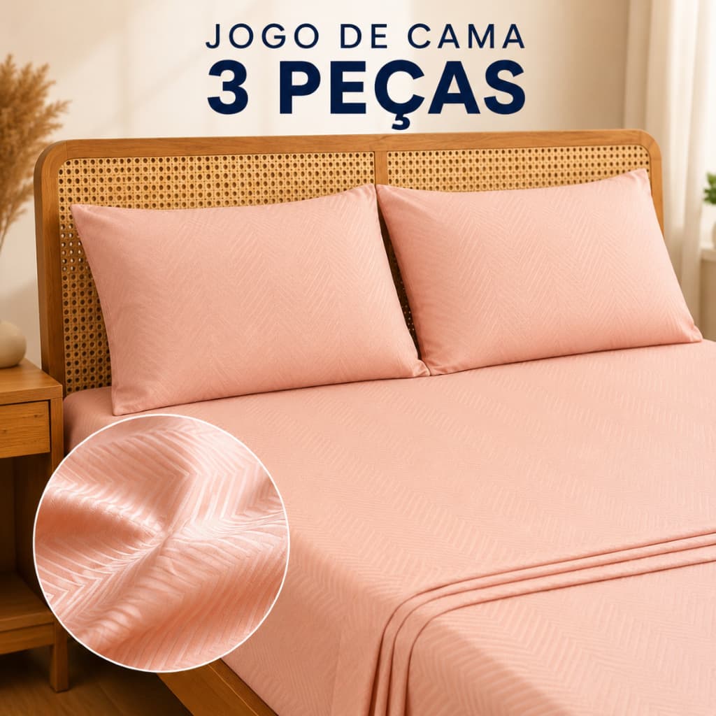 Kit Jogo de Cama 3 Peças 2 Fronhas + 1 Lençol Acetinado - Casal, Queen, King - Jacquard - Duna