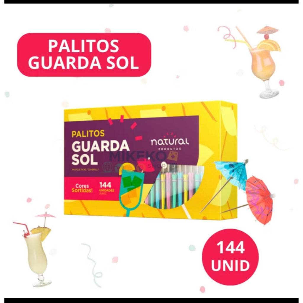 Palitos Guarda Sol Cores Sortidas - CX 144 UNIDADES - NATURAL PRODUTOS