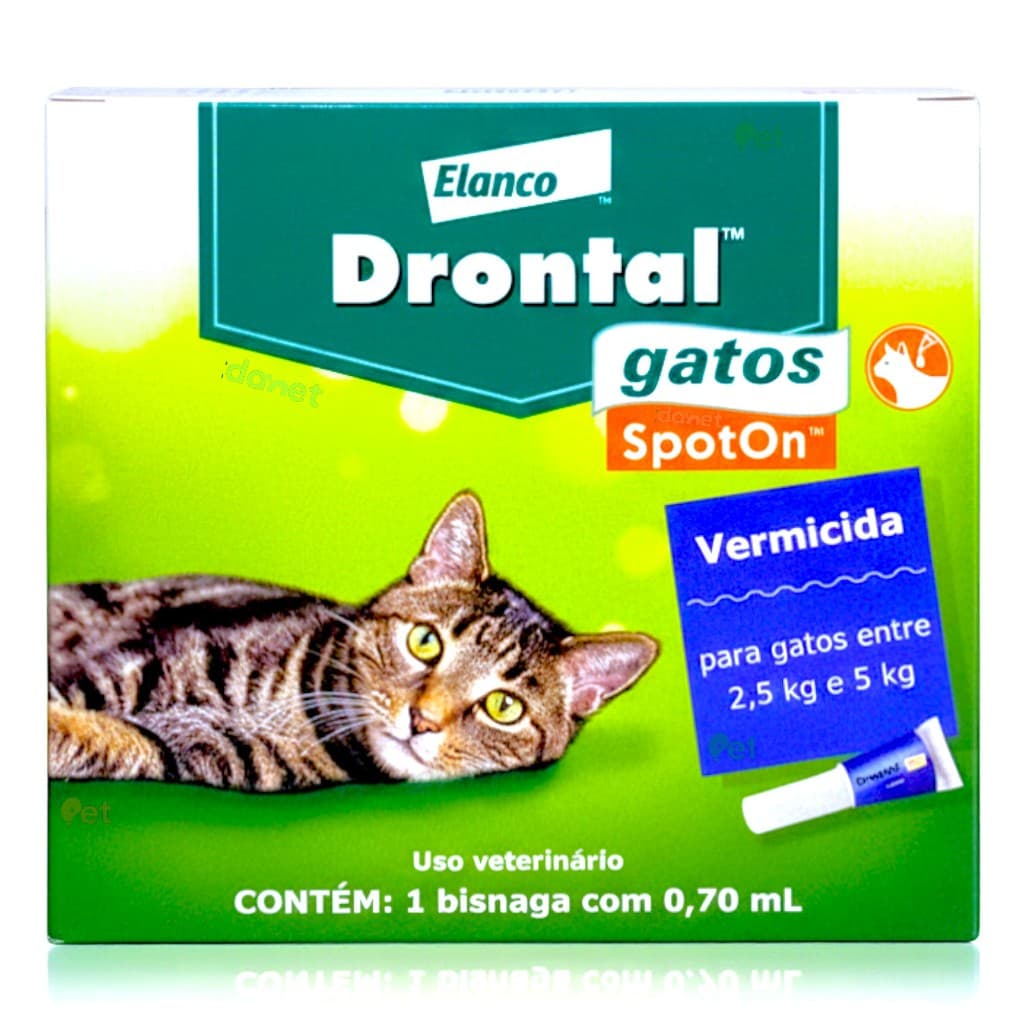 Drontal Spot On Gatos 0,7ml Vermífugo em Pipetas Tópico 2,5kg A 5kg Bisnaga venc AGO/26