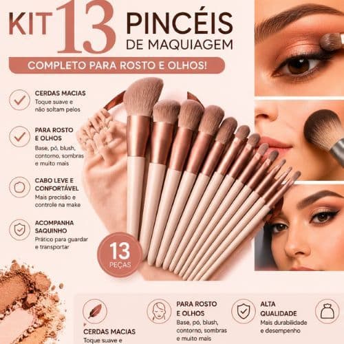 KIT 13  Pças Pinceis de Maquiagem Contorno