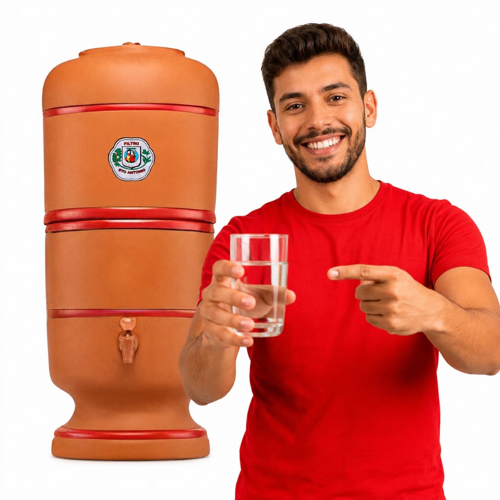 Filtro de Barro 6 Litros Tradicional COMPLETO com Vela Tripla Ação, Torneira, Boia e Tampa