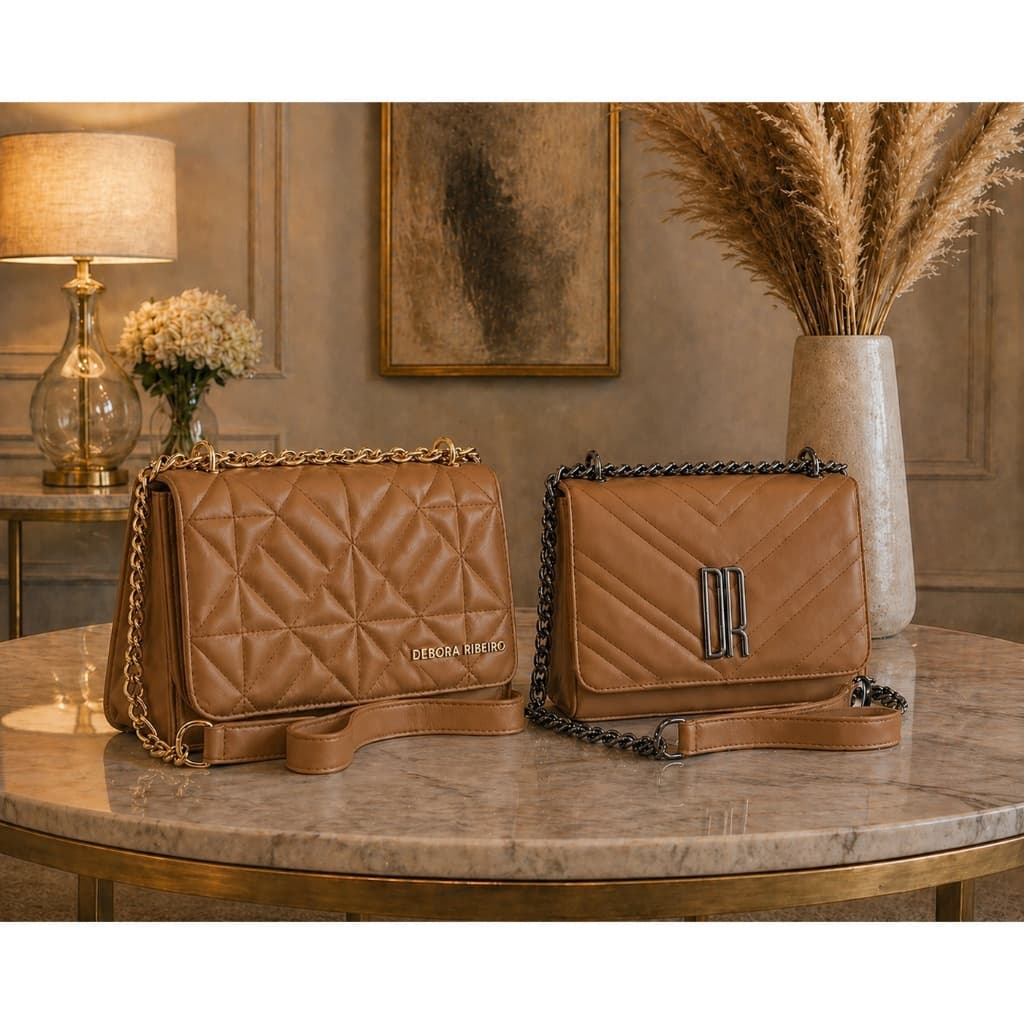Kit 2 Bolsa Pequena Feminina Estilosa Tote Bag Bordada Tiracolo Alça Corrente Blogueirinha Tendência