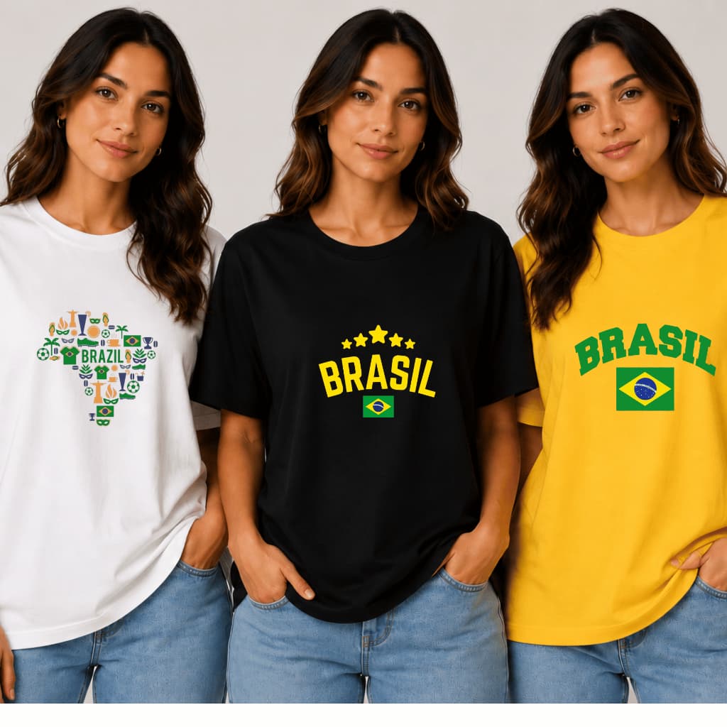 Kit 3 Camisetas Brasil Copa Do Mundo Hexa Unissex Diversas Cores Algodão Premium