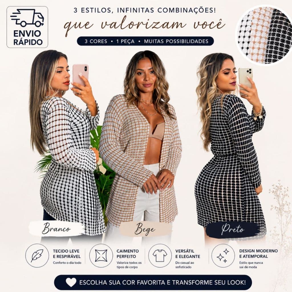 Kimono Tricô Feminino Cardigã Meia Estação Casaco Manga Longa  Blusa Feminina Atemporal