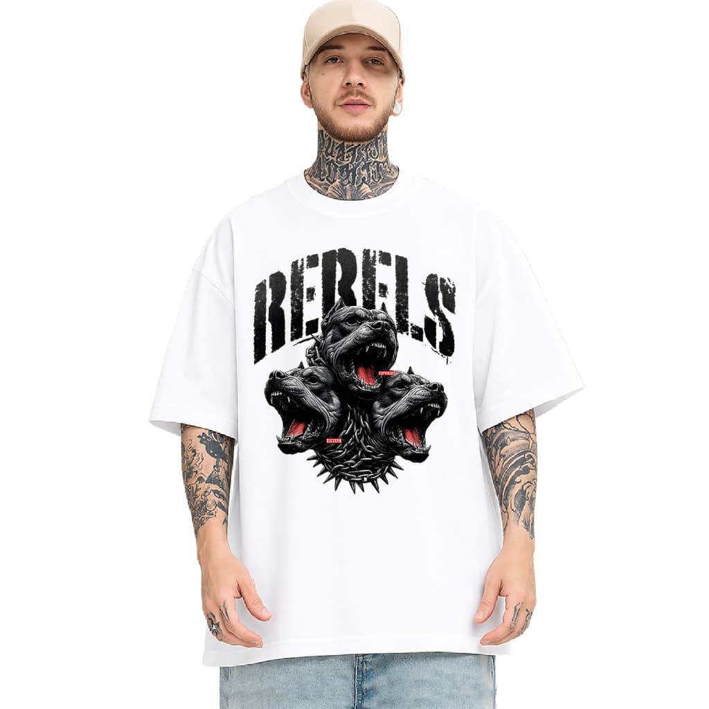 Camiseta Oversized 641 Unissex Rebels Pitbull Estampa Cachorro Bravo Diferenciada