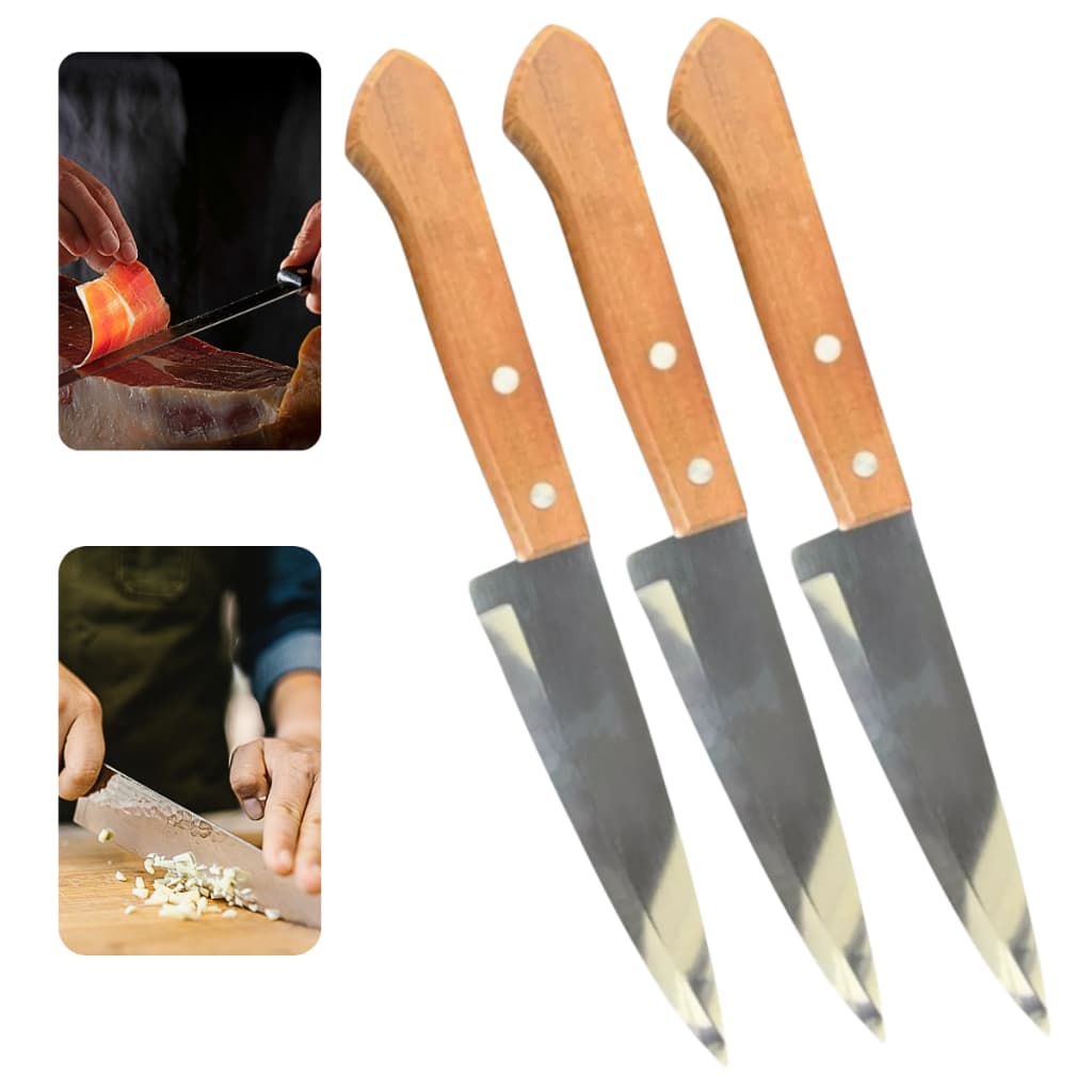 Facas Do Chef 6" em Aço Inox com Cabo de Madeira Corte Preciso para Churrasco Cozinha Profissional e Restaurantes