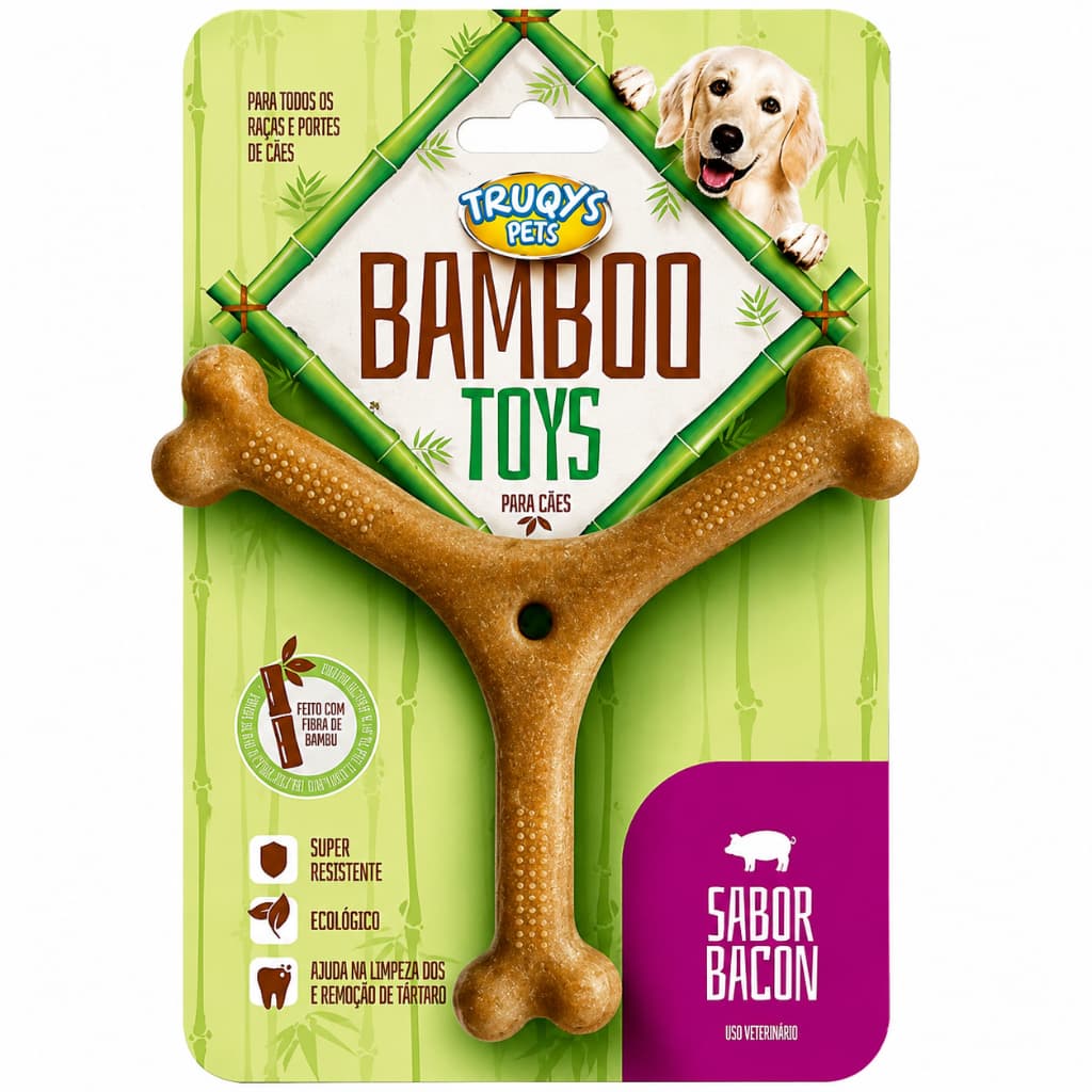 Osso Mordedor Bambu Natural Grande Cães Pet Truqys Remove Tártaro + Durável