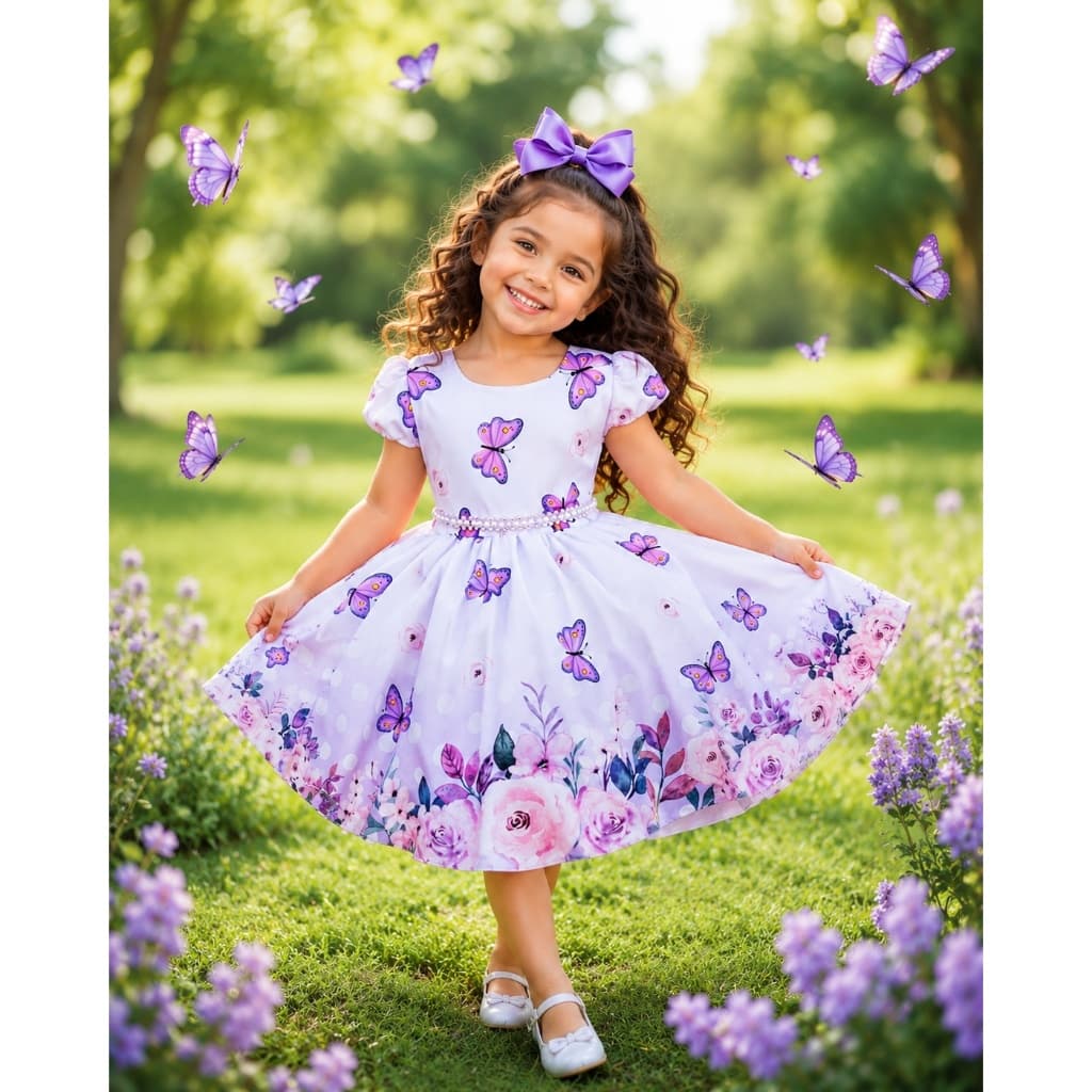 Vestido Jardim Encantado Borboletas Lilás Luxo Festa Aniversário de 1 a 12 anos