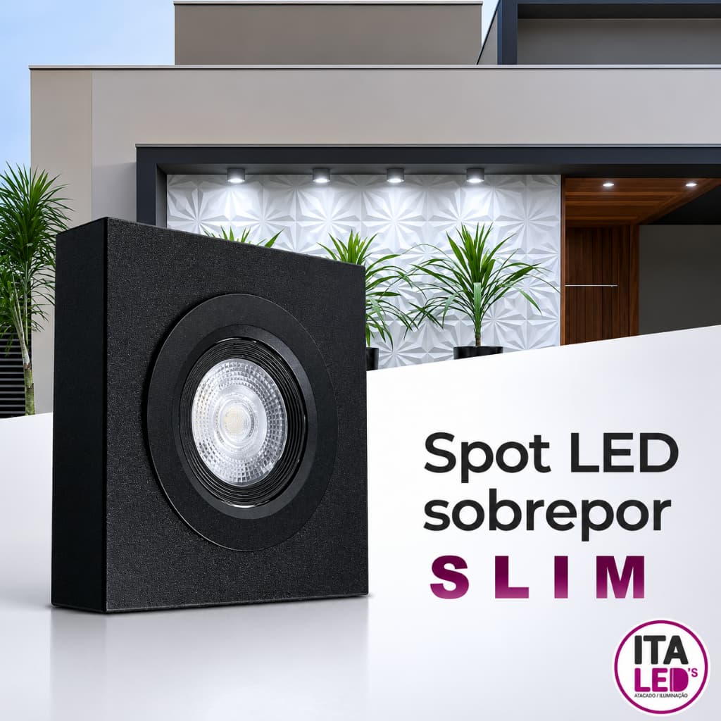 Luminária Spot Led Sobrepor Slim Para Beiral 5w Preto Luz Branco Frio 6500k Bivolt