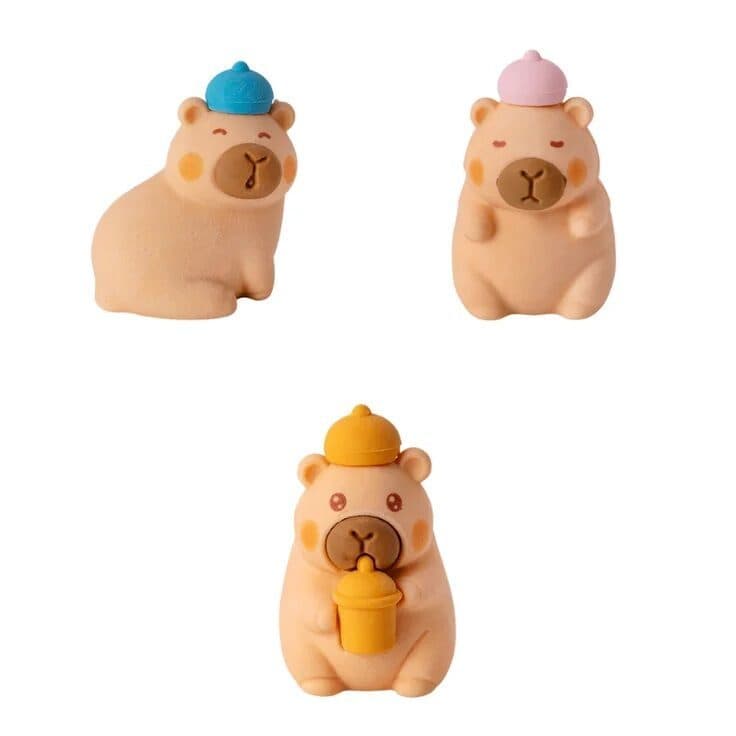 BORRACHA CAPIVARA FOFA KIT 3 UNIDADES KAWAII PAPELARIA DIVERTIDA ESCOLAR BRW