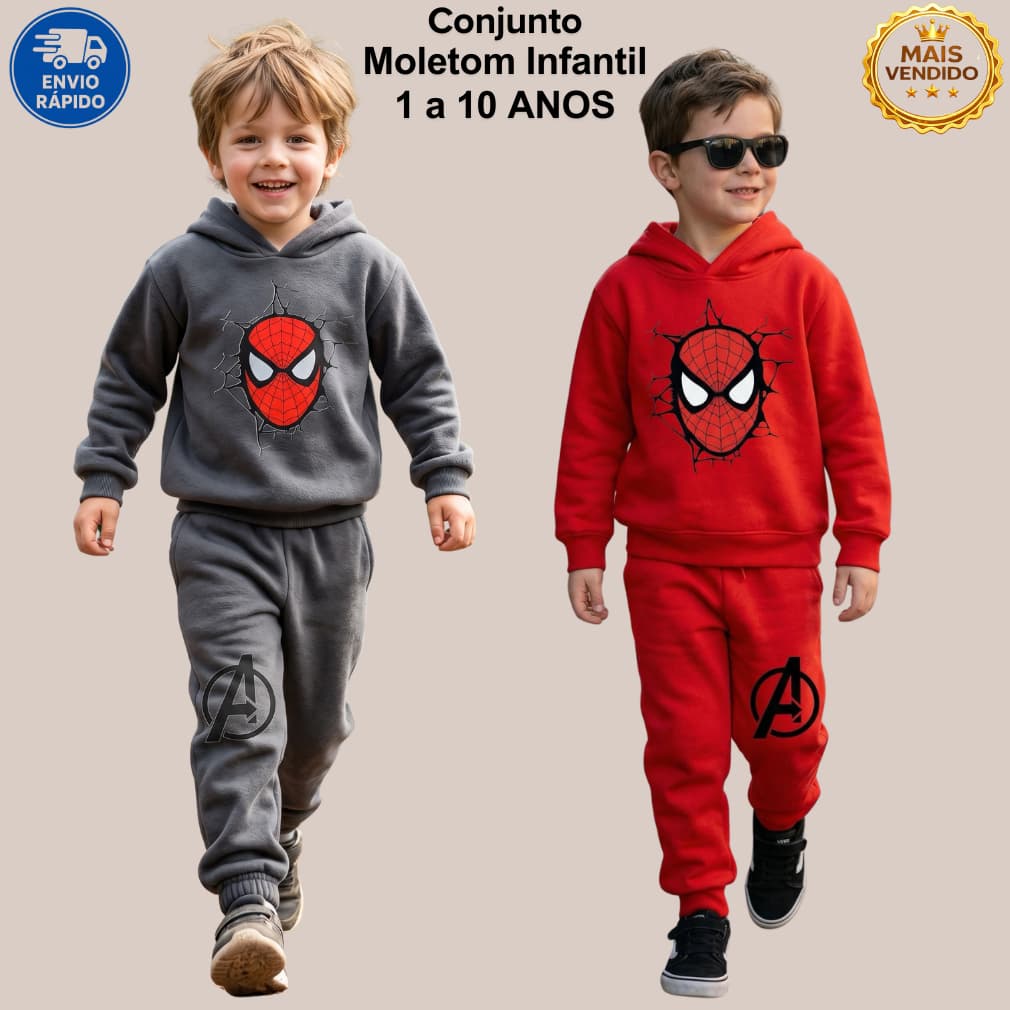 Conjunto Moletom Infantil Menino Estilo Homem Aranha Super Herói Quentinho Inverno Outono 1 a 10 Anos