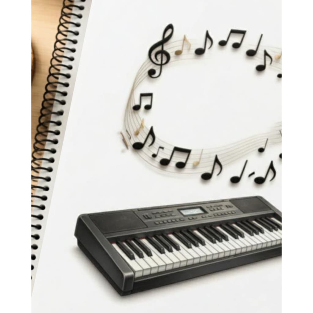 Caderno de Estudo Musical ou Composição Pauta Pentagrama e Diagramas para Teclado