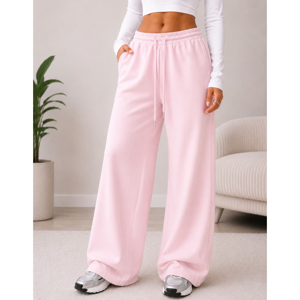 Calça Wide Leg  Adulto e Infantil Feminina Moletom Flanelada Por Dentro Com Bolso e Cós de Elástico
