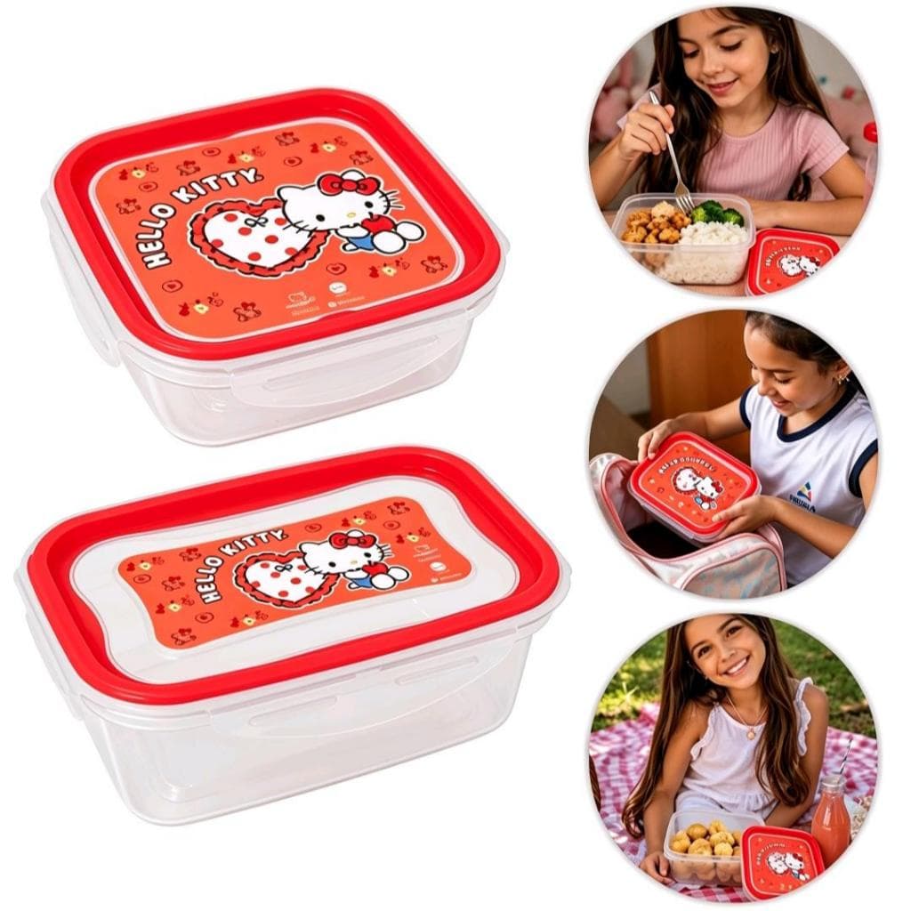 Pote Marmita Lancheira Hello Kitty 640ml 900ml Plástico Livre de BPA