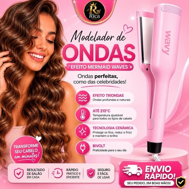 Modelador de Ondas Wavy Bivolt Triondas Cerâmica 210°C Babyliss Ondas Sereia Profissional
