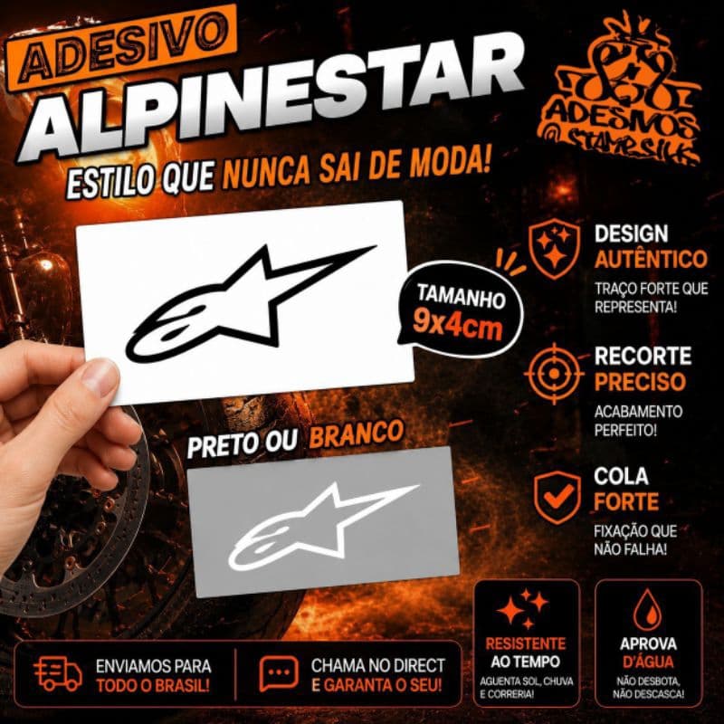 Adesivo ALPINESTAR 9x4cm – Vinil À Prova D’Água recorte eletrônico premium 🔥