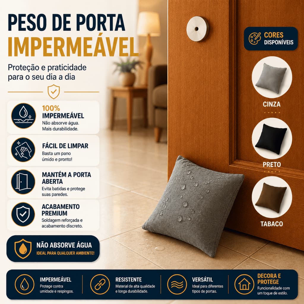 Peso para Porta Impermeável Almofadinha Quadrado Decorativo Cinza Preto Marrom