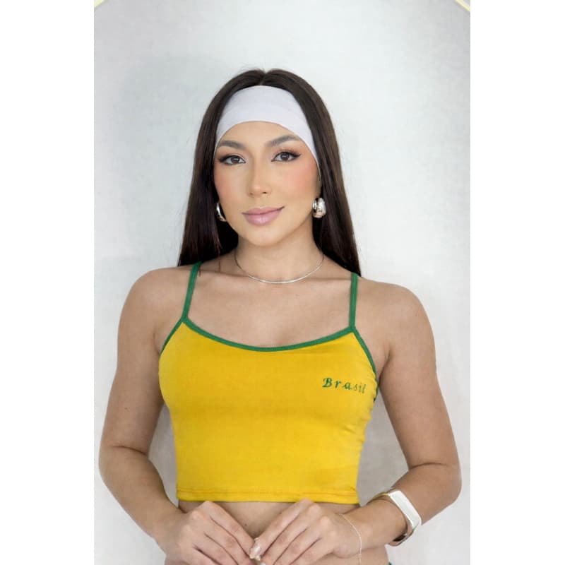 Kit 2 Cropped Brasil Feminino Blusa Alcinha Copa do Mundo Alta Qualidade Verde Amarelo