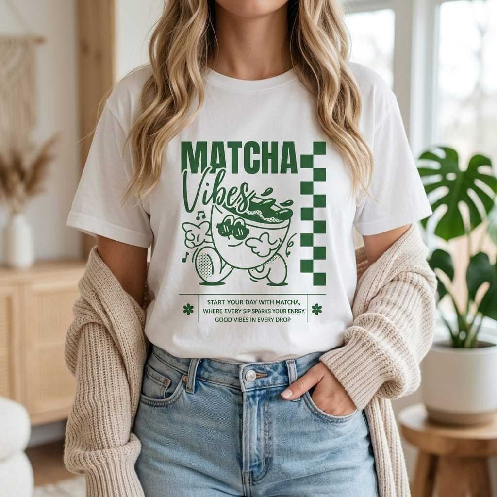 Camiseta Matcha Vibes feminina: estilo aesthetic comfy para amantes de matcha e café
