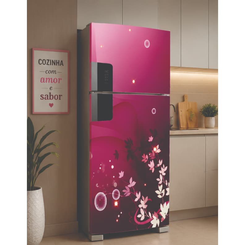 Adesivo Porta Geladeira Rosa Flores Decoração cozinha Lavavel