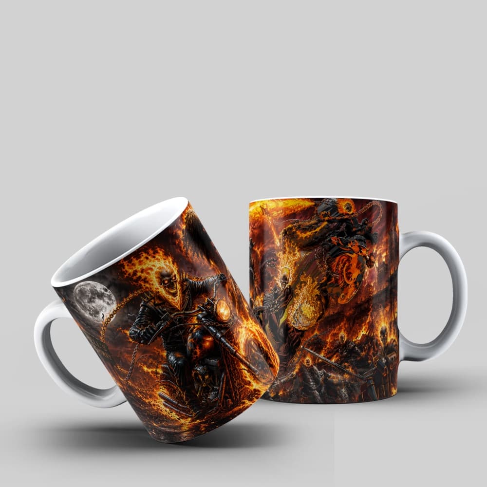 Caneca Motoqueiro Fantasma Caveira Fogo Moto Presente Top