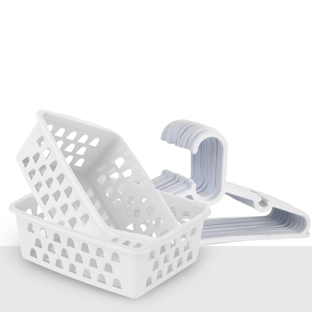 Combo Enxoval 10 Cabides Infantil + 6 Cestos Multiuso Branco