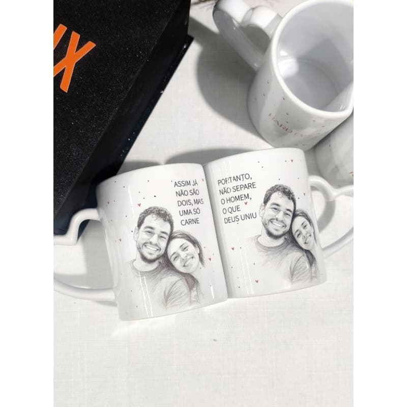 Caneca personalizada dupla de encaixe com nome, frases, dia dos namorados,  casal