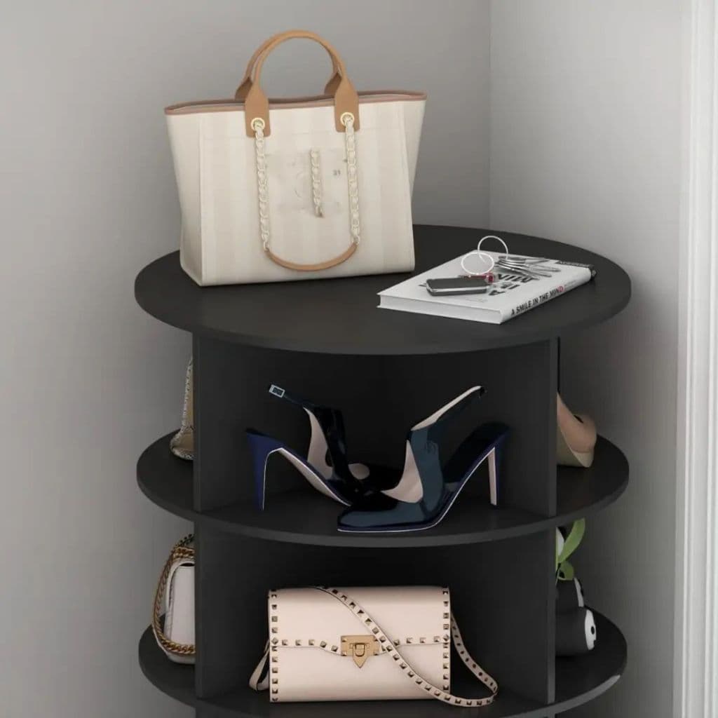 Sapateira Giratória Vertical Black Redonda Mdf 12 Pares Mdf envio DESMONTADA