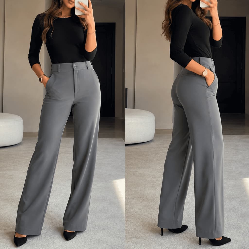Calça Pantalona Alfaiataria Feminina Social Cintura Alta Com Bolso Lateral