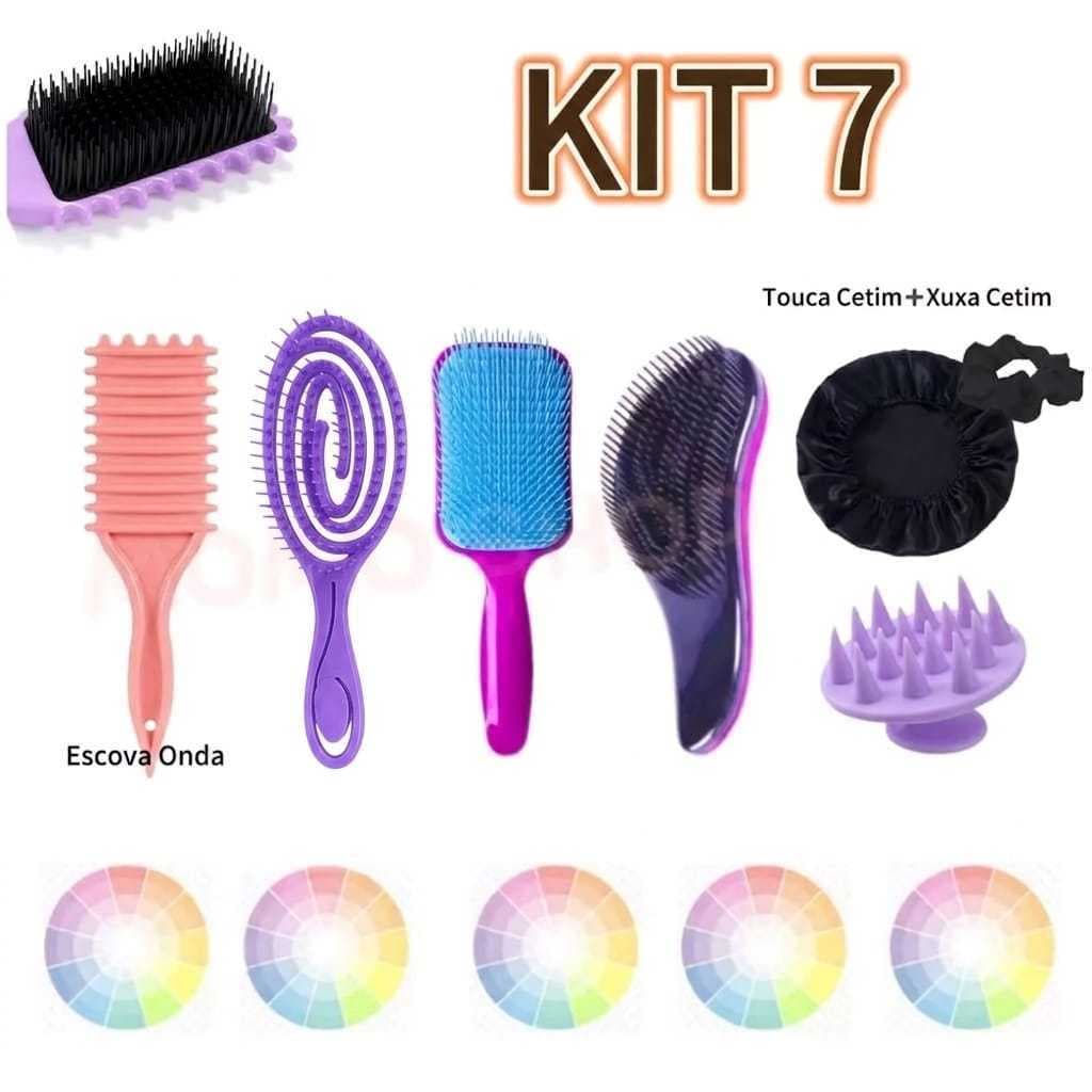 Kit Escova Flexível, Escova Onda, Escova Raquete, Escova Mágica, Escova massageadora, Touca e Xuxa de Cetim.