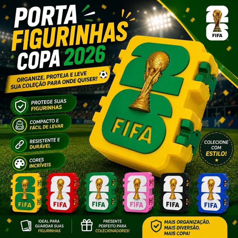 Porta estojo figurinha Copa do mundo 2026 - Organizador para figurinhas álbum caixa colecionador Futebol