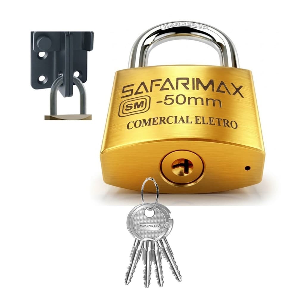 Cadeado Medio Safarimax 50mm Chave Tetra Proteção Antifurto Para Portão Corrente Bicicleta Moto
