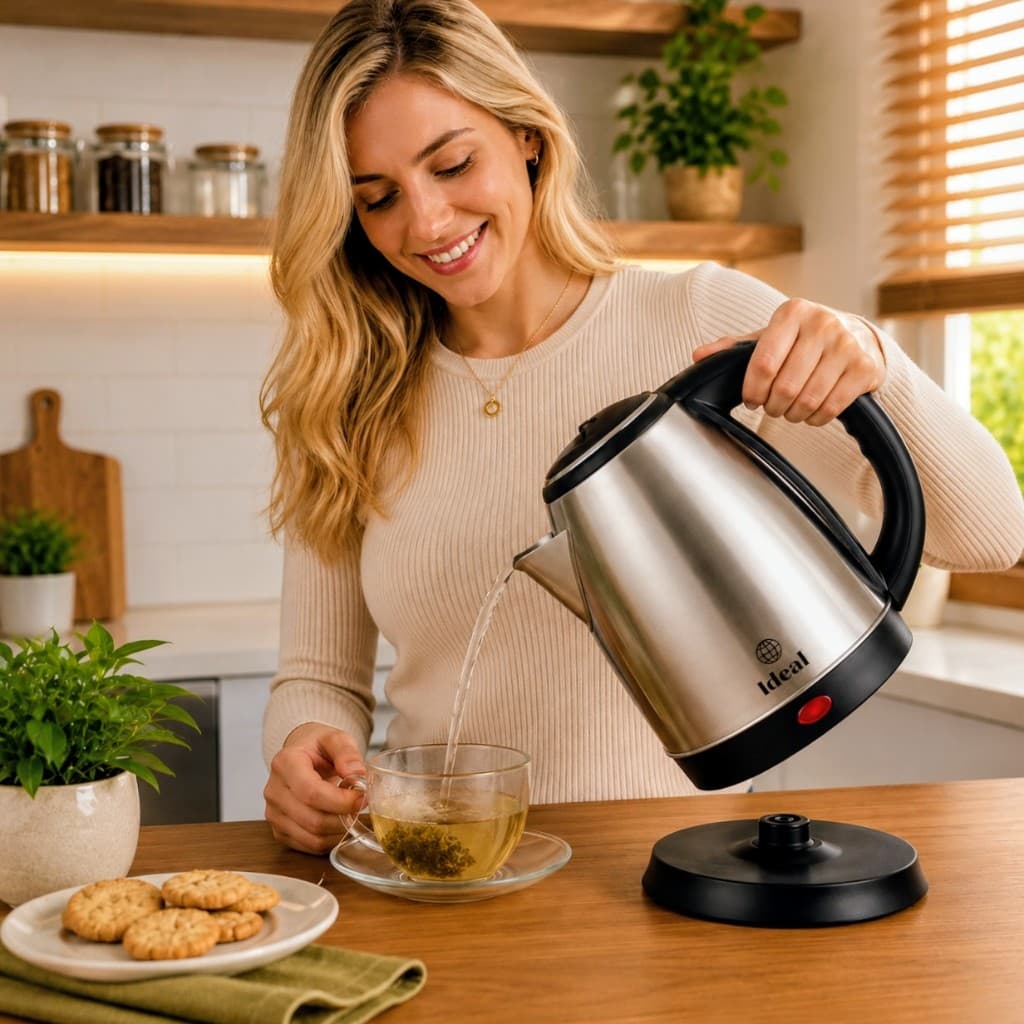 Chaleira Elétrica Inox 1,8L com Aquecimento Rápido para Cafés Chás Fervedor de Agua Bebidas Quentes
