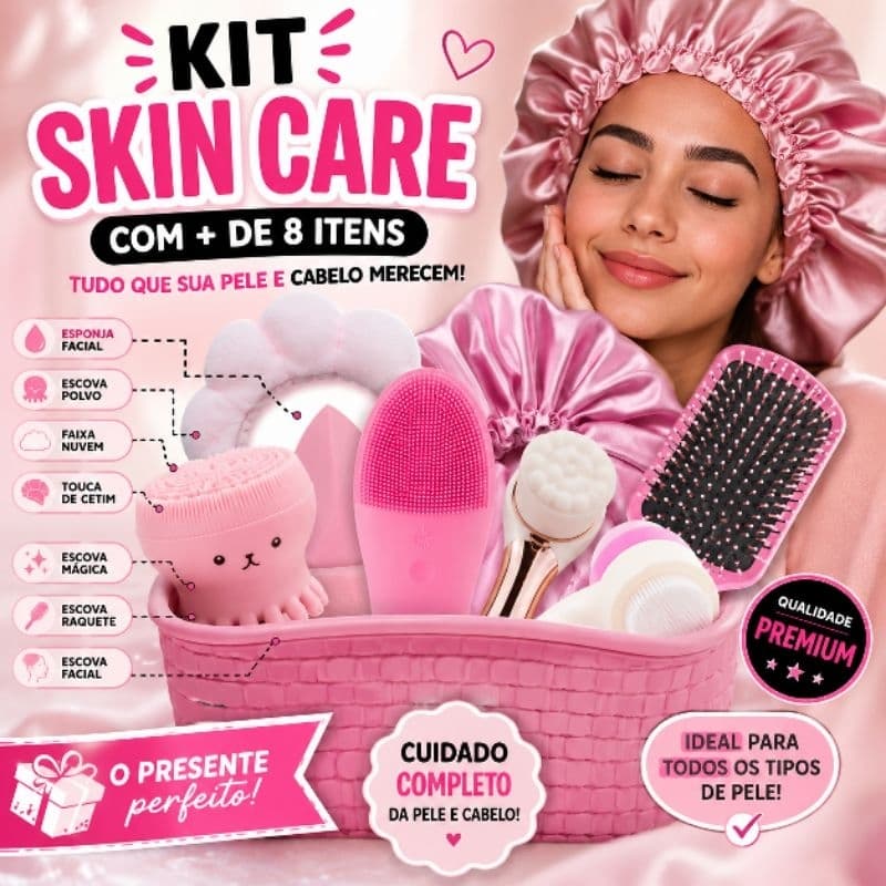 Kit Completo Skincare e Cabelos – Faixa Nuvem + Escovas + Massageador + Pincéis