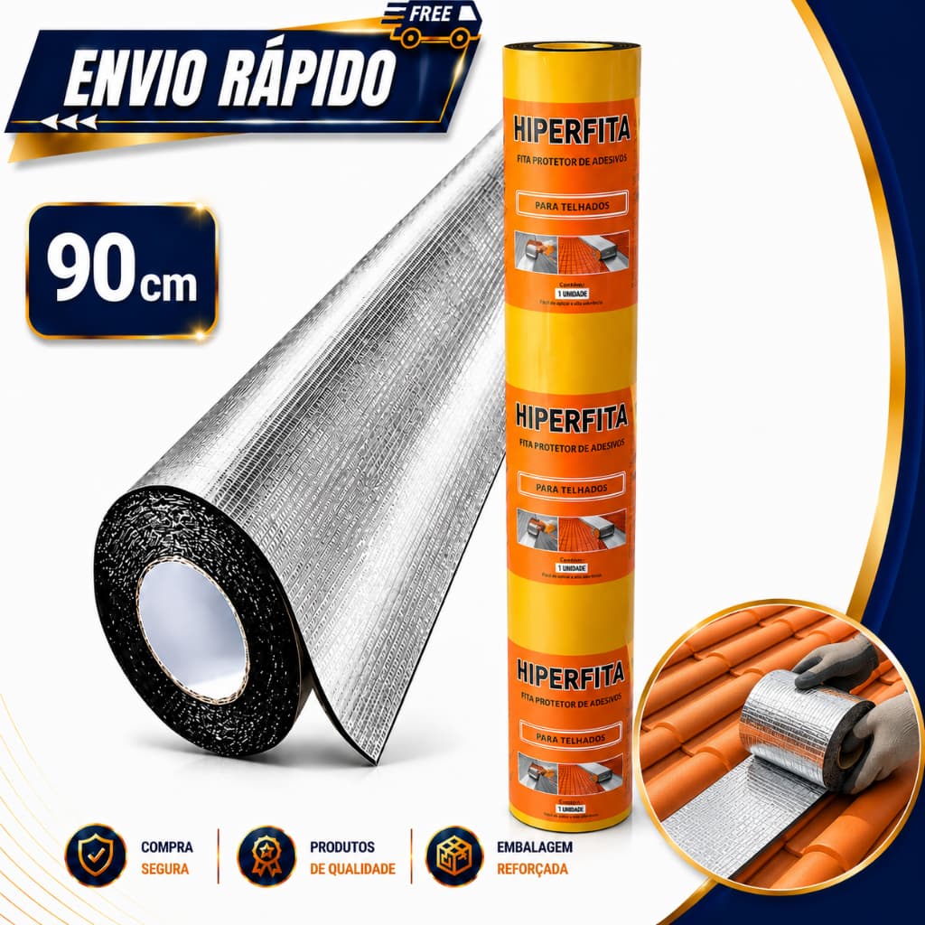 Fita Manta Asfáltica 90cm Mts Aluminizada Auto Adesiva Telhado e Calhas