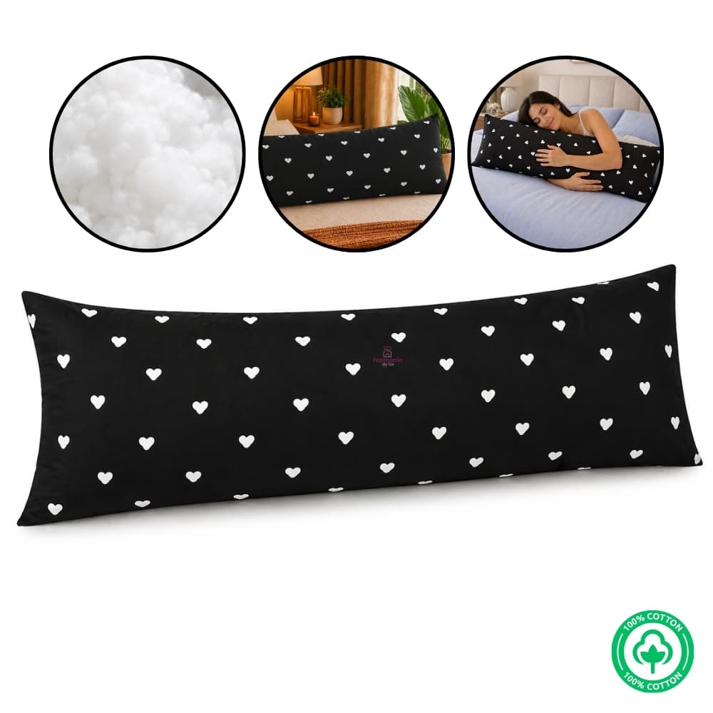 Travesseiro de Corpo Xuxão 1,40M X 40CM Capa 100% Algodão Percal 400 Fios Enchimento Fibra de Silicone Estampado