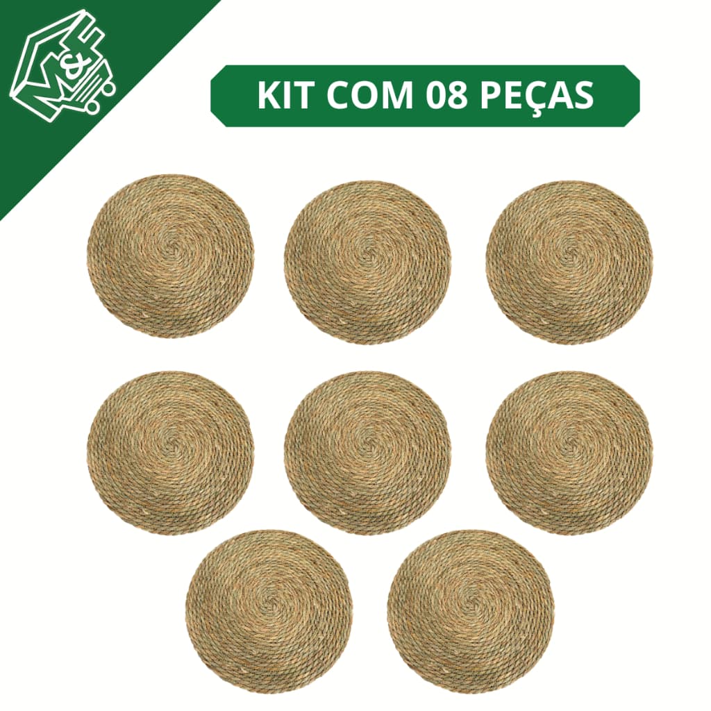 Kit 8 Unidades Jogo Americano Sousplat Fibra Natural Redondo 35cm
