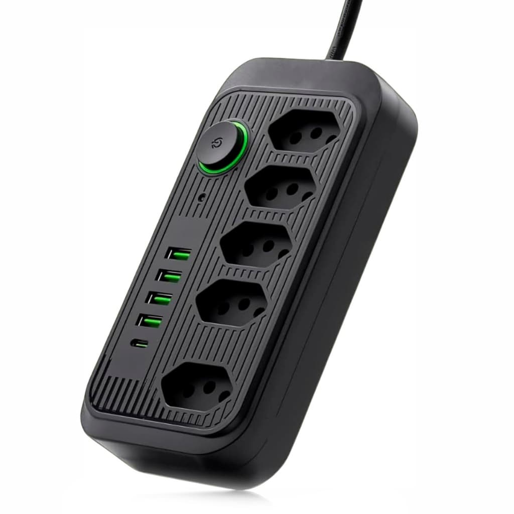 Extensão 5 tomadas 4 USB 2USB-C
